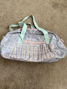 adidas Heather Gray Duffel with Mint Handles and Pale Pink Trim